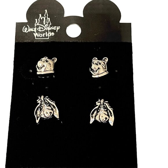 2 Vintage Disney Winnie the Pooh Eeyore Earrings Post Pierced Disneyana Silver - Picture 1 of 13